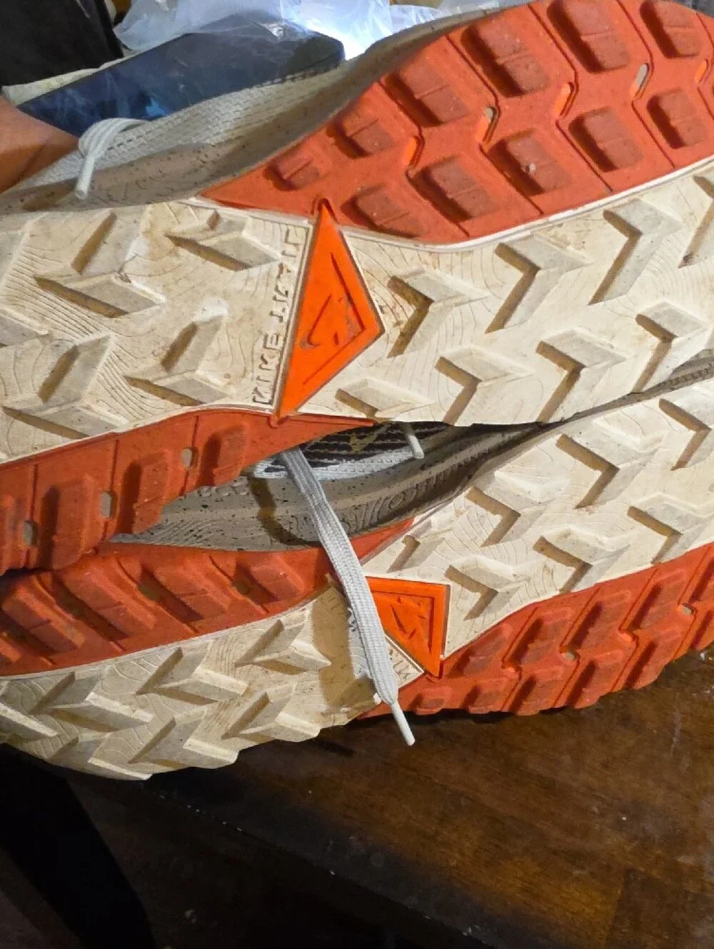 Nike Beige and Brown Trail Running Sneakers with Yellow Accent